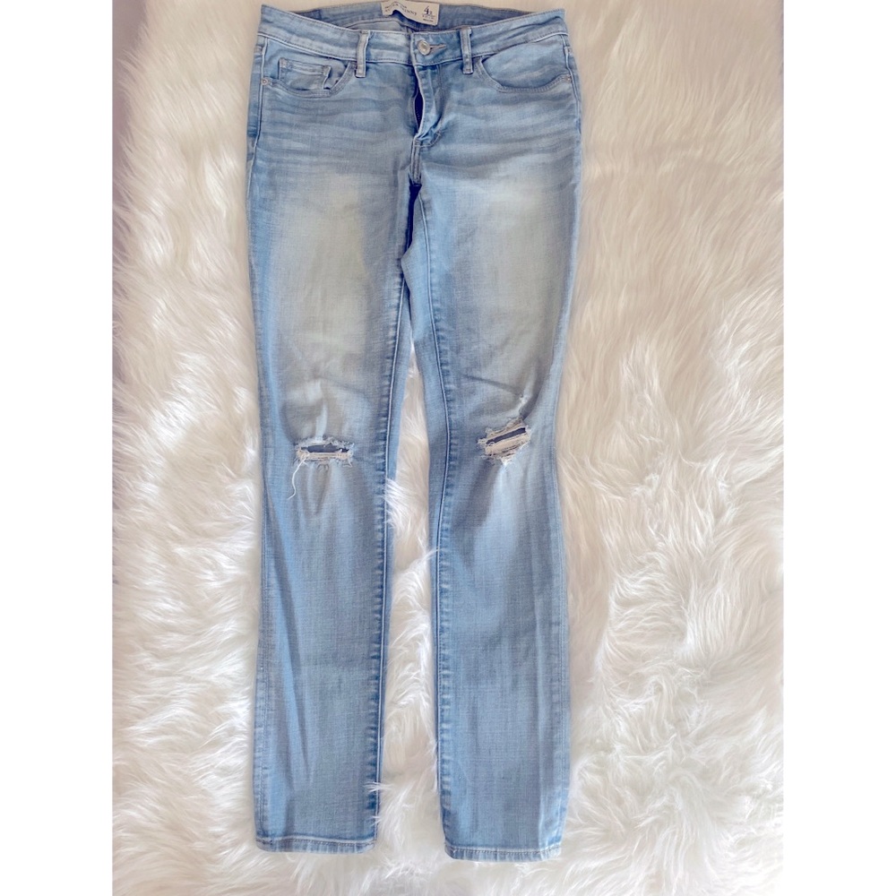 Abercrombie & Fitch Denim Light Blue Destroyed Super Skinny Jeans